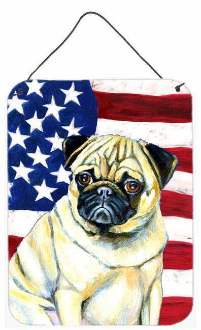 LH9002DS1216 12 x 16 in. Usa American Flag With Pug Aluminium Metal Wall Or Door Hanging Prints