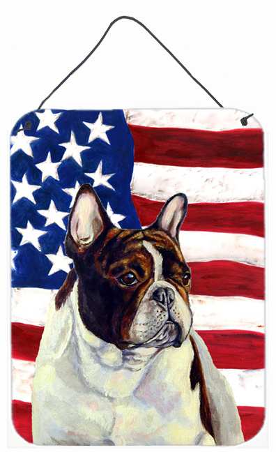 LH9006DS1216 12 x 16 in. Usa American Flag With French Bulldog Aluminium Metal Wall Or Door Hanging Prints
