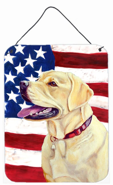 LH9008DS1216 12 x 16 in. Usa American Flag With Labrador Aluminium Metal Wall Or Door Hanging Prints