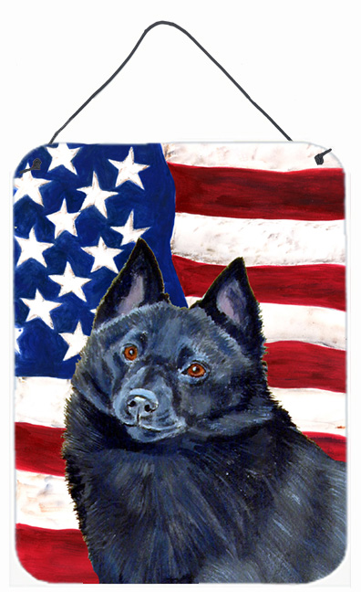 LH9009DS1216 12 x 16 in. Usa American Flag With Schipperke Aluminium Metal Wall Or Door Hanging Prints