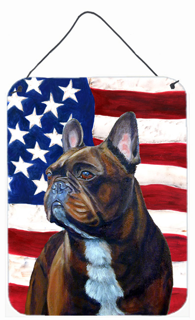 LH9010DS1216 12 x 16 in. Usa American Flag With French Bulldog Aluminium Metal Wall Or Door Hanging Prints