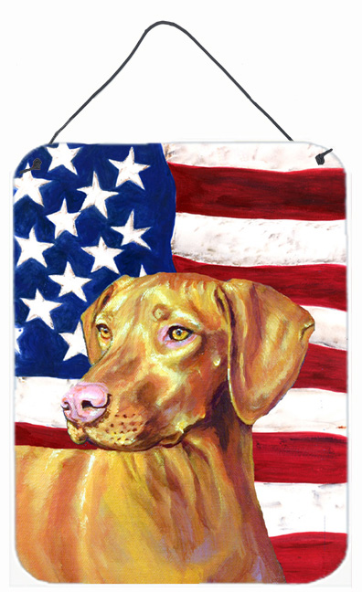 LH9012DS1216 12 x 16 in. Usa American Flag With Vizsla Aluminium Metal Wall Or Door Hanging Prints