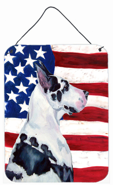 LH9013DS1216 12 x 16 in. Usa American Flag With Great Dane Aluminium Metal Wall Or Door Hanging Prints
