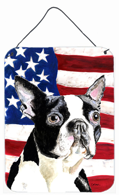 SC9001DS1216 12 x 16 in. Usa American Flag With Boston Terrier Aluminium Metal Wall Or Door Hanging Prints