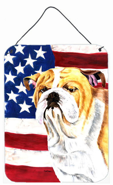 SC9002DS1216 12 x 16 in. Usa American Flag With Bulldog English Aluminium Metal Wall Or Door Hanging Prints