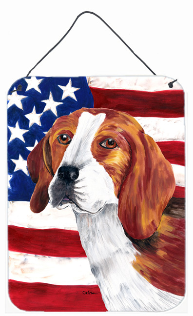 SC9005DS1216 12 x 16 in. Usa American Flag With Beagle Aluminium Metal Wall Or Door Hanging Prints