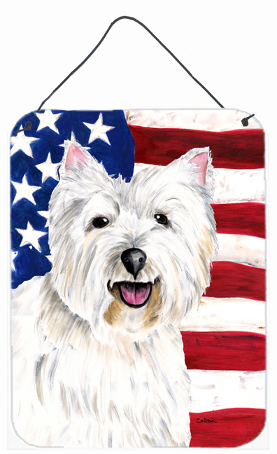 SC9008DS1216 12 x 16 in. Usa American Flag With Westie Aluminium Metal Wall Or Door Hanging Prints