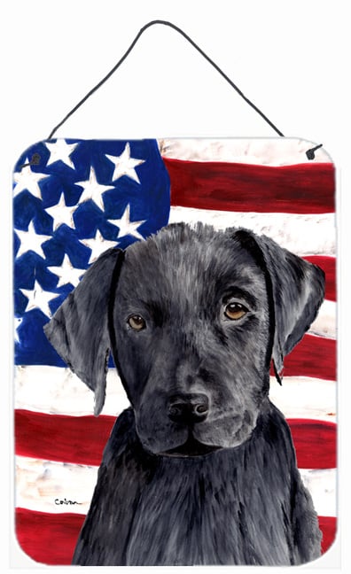 SC9012DS1216 12 x 16 in. Usa American Flag With Labrador Aluminium Metal Wall Or Door Hanging Prints