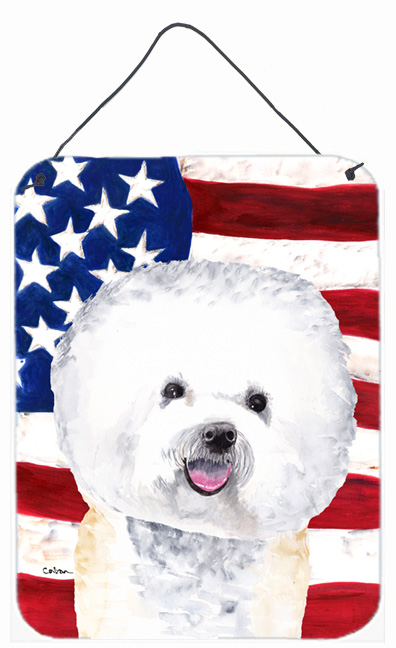 SC9014DS1216 12 x 16 in. Usa American Flag With Bichon Frise Aluminium Metal Wall Or Door Hanging Prints