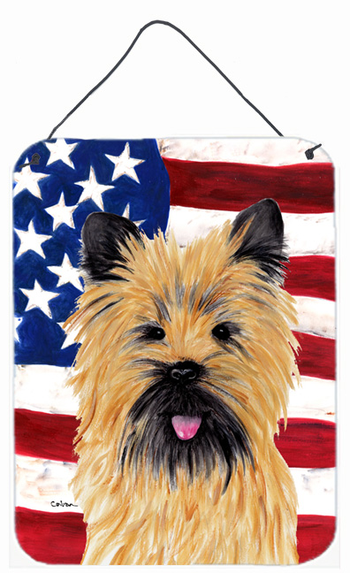 SC9017DS1216 USA American Flag with Cairn Terrier Aluminium Metal Wall Or Door Hanging Prints
