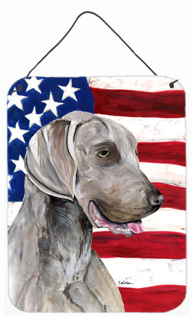 SC9021DS1216 USA American Flag with Weimaraner Aluminium Metal Wall Or Door Hanging Prints