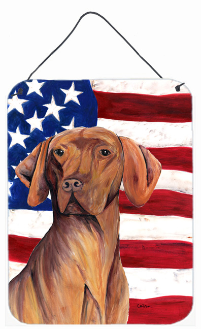 USA American Flag with Vizsla Aluminium Metal Wall Or Door Hanging Prints