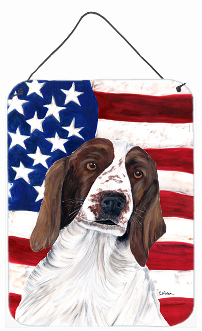 SC9024DS1216 USA American Flag with Welsh Springer Spaniel Aluminium Metal Wall Or Door Hanging Prints