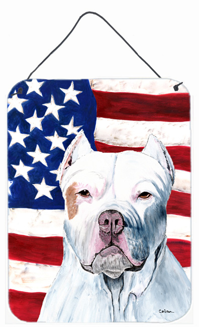 USA American Flag with Pit Bull Aluminium Metal Wall Or Door Hanging Prints