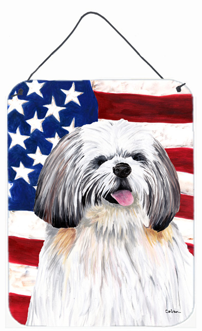 USA American Flag with Shih Tzu Aluminium Metal Wall Or Door Hanging Prints