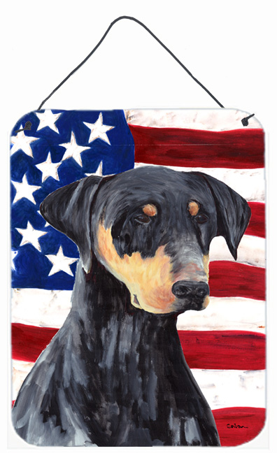 SC9030DS1216 USA American Flag with Doberman Aluminium Metal Wall Or Door Hanging Prints
