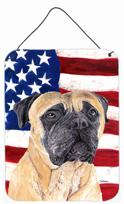 SC9031DS1216 USA American Flag with Mastiff Aluminium Metal Wall Or Door Hanging Prints