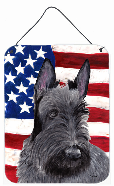 USA American Flag with Scottish Terrier Aluminium Metal Wall Or Door Hanging Prints