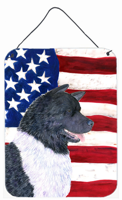 SS4005DS1216 USA American Flag with Akita Aluminium Metal Wall Or Door Hanging Prints