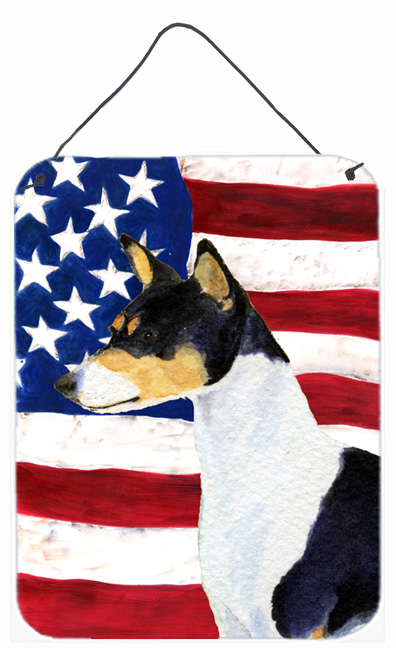 SS4041DS1216 USA American Flag with Basenji Aluminium Metal Wall Or Door Hanging Prints