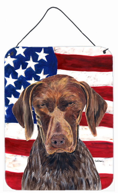 SC9034DS1216 USA American Flag with German Shorthaired Pointer Aluminium Metal Wall Or Door Hanging Prints
