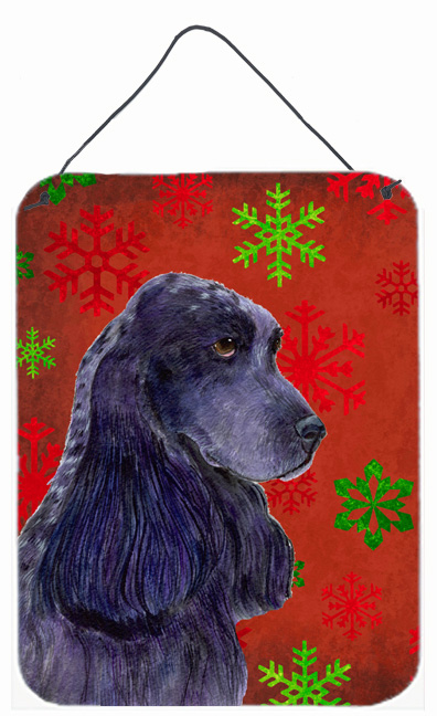 SS4678DS1216 Cocker Spaniel Red Snowflakes Holiday Christmas Aluminium Metal Wall Or Door Hanging Prints