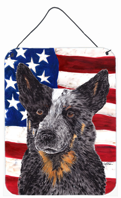 SC9109DS1216 USA American Flag with Australian Cattle Dog Aluminium Metal Wall Or Door Hanging Prints