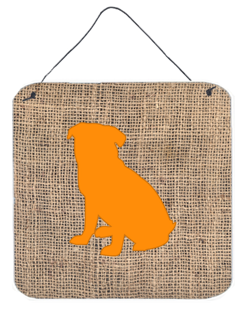 BB1084-BL-OR-DS66 6 x 6 in. Pug Burlap and Orange Aluminium Metal Wall Or Door Hanging Prints