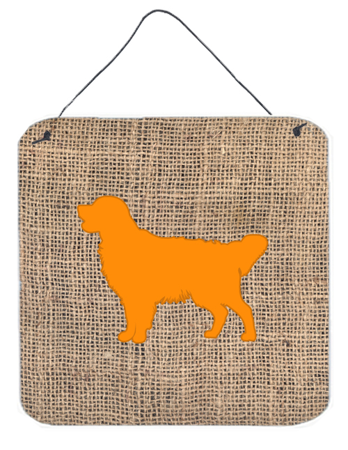 BB1085-BL-OR-DS66 6 x 6 in. Golden Retriever Burlap and Orange Aluminium Metal Wall Or Door Hanging Prints