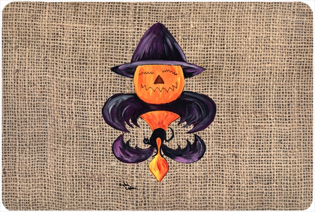 9.25 x 7.75 in. Halloween Pumpkin Bat Fleur de lis Mouse Pad, Hot Pad Or Trivet