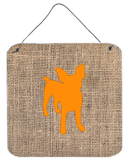 BB1108-BL-OR-DS66 6 x 6 in. Chihuahua Burlap and Orange Aluminium Metal Wall Or Door Hanging Prints