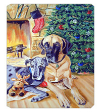 8 x 9.5 in. Harlequin and Blue Great Danes Under the Christmas Tree Mouse Pad