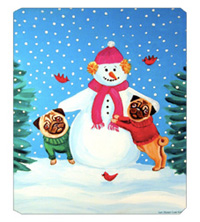 8 x 9.5 in. Snowman with Pug Mouse Pad, Hot Pad Or Trivet