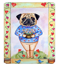 8 x 9.5 in. Pug Valentines Hearts Mouse Pad, Hot Pad Or Trivet