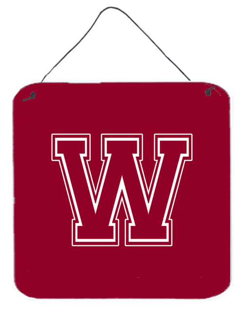 CJ1032-WDS66 6 x 6 in. Letter W Initial Monogram - Maroon and White Aluminium Metal Wall Or Door Hanging Prints
