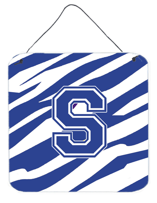 CJ1034-SDS66 6 x 6 in. Letter S Initial Tiger Stripe Blue and White Aluminium Metal Wall Or Door Hanging Prints