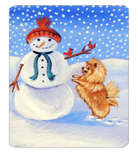 8 x 9.5 in. Snowman with Pomeranian Mouse Pad, Hot Pad Or Trivet