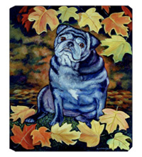 8 x 9.5 in. Old Black Pug in Fall Leaves Mouse Pad, Hot Pad Or Trivet