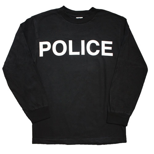 Police Long Sleeve T-Shirt- Black - 2 XL