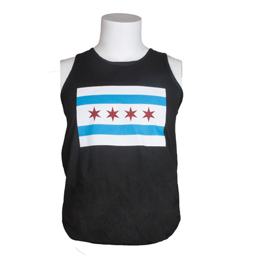 Mens Tank Top Black, Chicago Flag - Extra Large