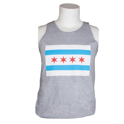 Mens Tank Top Grey, Chicago Flag - Large
