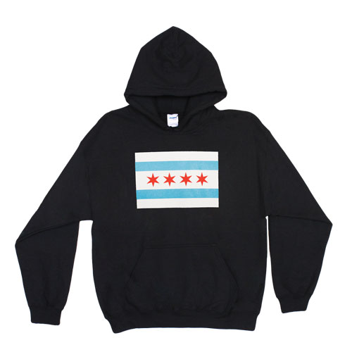 City of Chicago Flag Men's Pullover Hoodies - Black - Large
