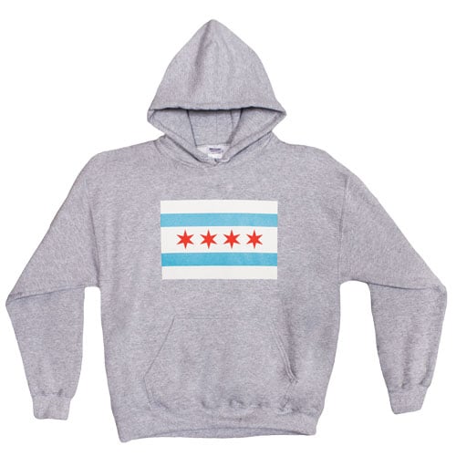 Chicago Flag Pullover Hoodie Sweatshirt, Grey - Extra Large
