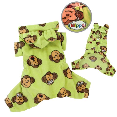 Picture of Klippo Pet KBD028XL Adorable Silly Monkey Fleece Dog Pajamas & Bodysuit With Hood- Lime - Extra Large