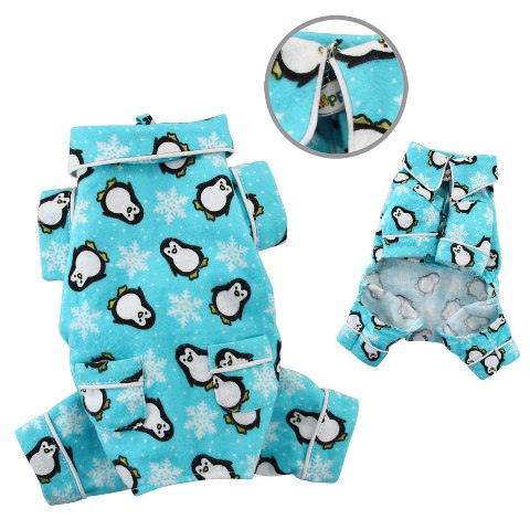 Picture of Klippo Pet KBD057MZ Penguins & Snowflake Flannel Pajamas With 2 Pockets- Turquoise - Medium