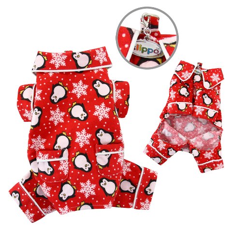 Picture of Klippo Pet KBD058LZ Penguins & Snowflake Flannel Pajamas With 2 Pockets- Red - Large