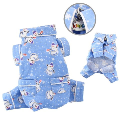 Picture of Klippo Pet KBD061XS Snowman & Snowflake Flannel Pajamas With 2 Pockets - Extra Small