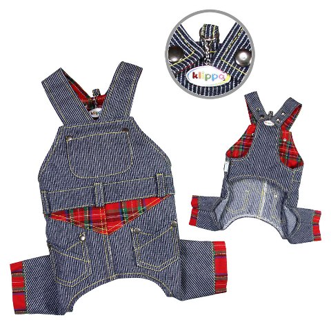 Picture of Klippo Pet KBD064XS Adorable Stripy Denim Overall - Extra Small