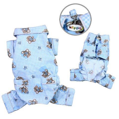Picture of Klippo Pet KBD066XL Adorable Teddy Bear Love Flannel Pajamas&#44; Light Blue - Extra Large