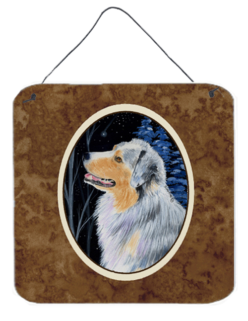 6 x 6 in. Starry Night Australian Shepherd Aluminium Metal Wall or Door Hanging Prints